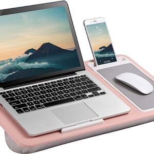 LapGear Home Office Lap Desk with Device Ledge, Mouse Pad, and Phone Holder - Pink - Fits up to 15.6 Inch Laptops